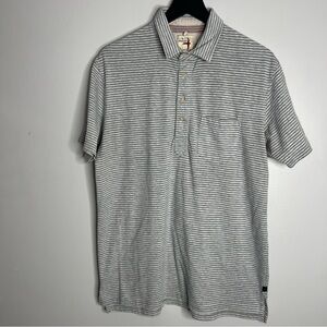 Relwen Pique Slot Polo Shirt Striped Mens Large Blue Grey Pocket